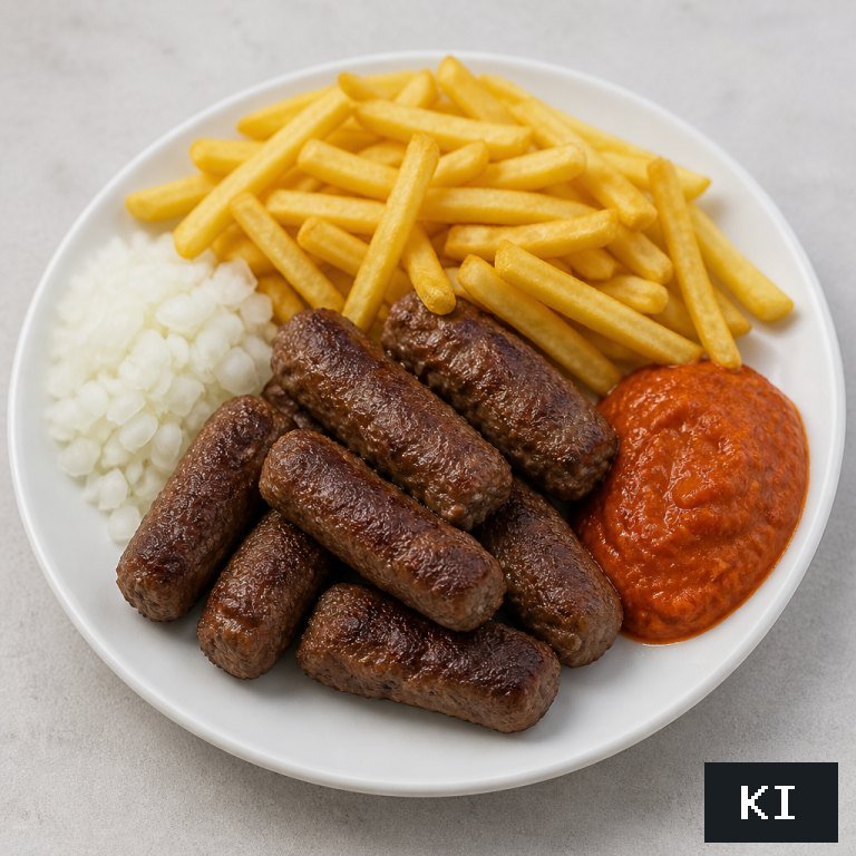 Cevapcici Teller mit Pommes (scharf)